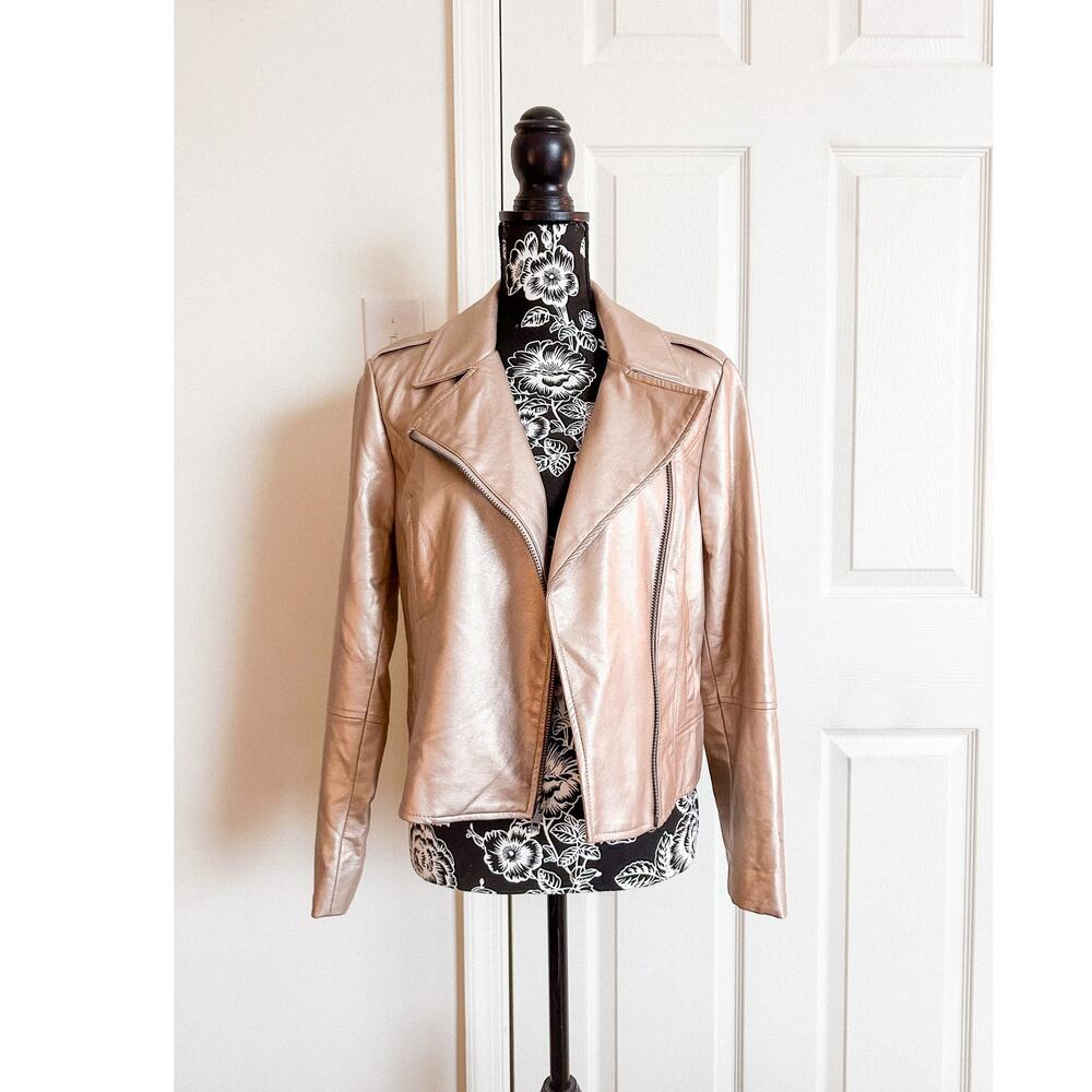 BB Dakota Metallic Rose Gold Faux Leather Motorcycle Jacket Women's Size M